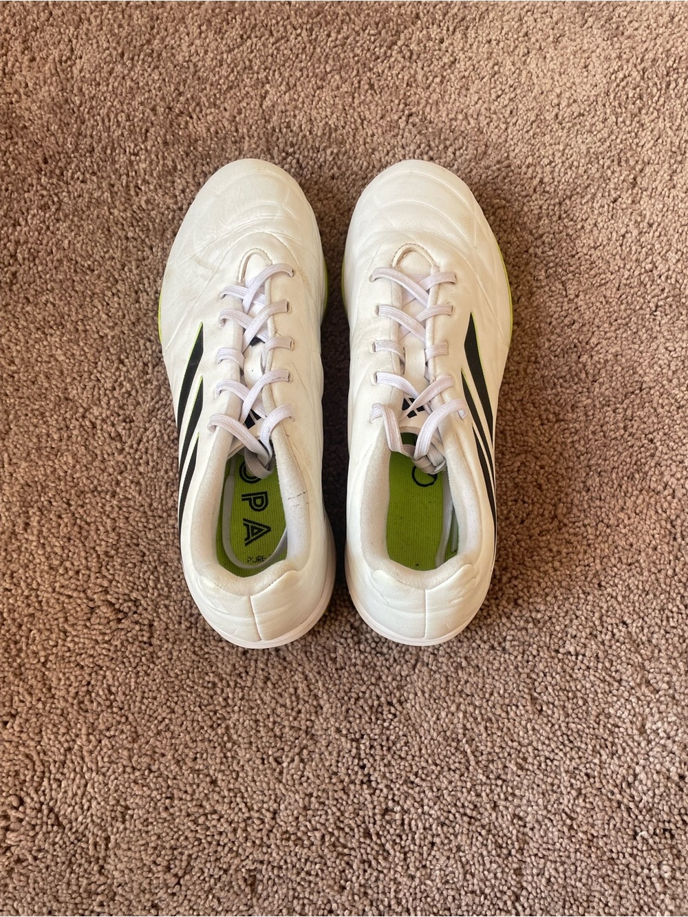 Adidas White, Black, And Green Turf Cleats View 4